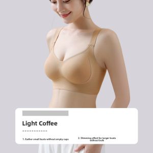 Miiow | Soft Support Sports Bra Womens Underwear Seamless Anti-Sagging Side Breast Collection U-Neck 3/4 Cup Nylon Fabric Breathable