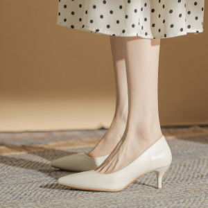 เซ็กซี่ Air Stewardess รองเท้าส้นสูงชี้นิ้วเท้า นุ่ม หนัง สัมภาษณ์สบายรองเท้ามืออาชีพ 7 ซม. สีขาว เดี่ยว ผู้หญิง รองเท้า