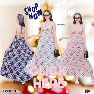 TW18215 เดรสสายเดี่ยวยาว ผูกคล้องคอ