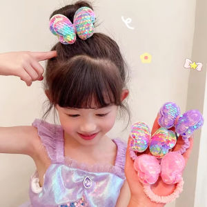 🔥🔥Roman Holiday Childrens Bow Hair Band Colorful Sequins Bowknot Hair Rope Korean Double-layer Bow Sequins Children Headbands Cute Sweet Hair Clips Rubber Band Hair Tie Rings Headwear