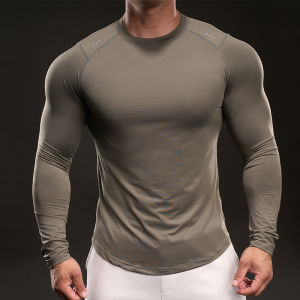 Quick Dry Ice Silk Long Sleeve T-Shirt Mens Casual Sports Fitness Training round Neck Base Shirt Top Soft Comfortable Breathable