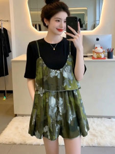 AIYITI | Vintage Floral Chiffon T-Shirt Loose Midi-Length