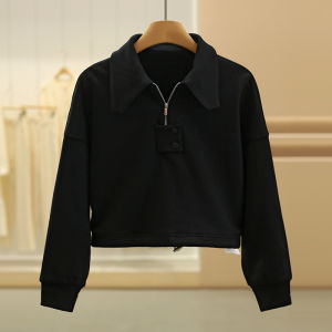 Korean Style Pure Color Small Zipper Hoodie Casual Turn-down Collar Sweatshirt Comfortable Cotton Polyester Blend Long Sleeve