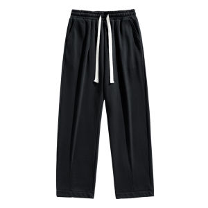 Quần Dài Thường Ngày Màu Đen Cho Nam Mùa Xuân Thu Quần Dài Ống Đứng Lót Lông Cừu Rộng Rãi Quần Dài Thường Ngày Bằng Cotton Polyester