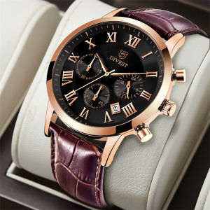 DIVEST Design Luxury Leather Watch for Men 3ATM Waterproof Original Fashion Multifunctional Chronograph Casual Watches Calendar Roman Scale Gift Ideas for Boyfriend