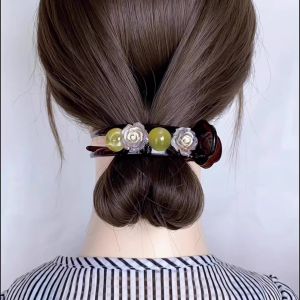 Elegant Flower Bead Bun Hair Clip Duckbill Hair Holder Back of Head Hair Styling Tool High Quality Personal Grooming Accessory