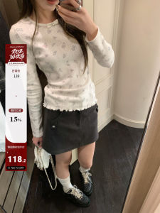 Vivian Girl Butterfly Knot Design Long Sleeve Knitted T-Shirt Womens Slim Fit Base Layer Top Spring Season round Neck