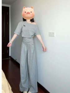 Womens Knitted Off-Shoulder T-Shirt High Waist Wide Leg Pants Two-Piece Set Summer Casual Commute Style Korean Simple Design