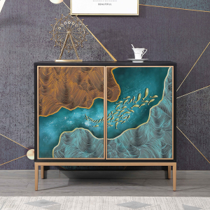 American Style Painted Sideboard Luxury Living Room Wall Mounted Glass Storage Cabinet Artistic New Chinese Furniture Design