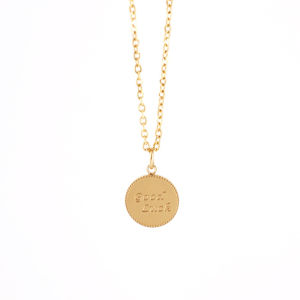 14K Gold Plated Lucky round Tag Bone Chain Necklace Womens Non-Fading Simple Style Small Gold Coin Original Design Fashion Jewelry