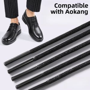 LINGMIAO | Mens Round Rope Laces Brown Leather Oxford Shoes