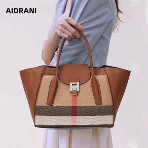 Túi Xách Nữ Aidrani Ca Rô 2024 Thời Trang Vải Bố Dung Tích Lớn Da Thật Đa Chức Năng Túi Cánh Da Bò