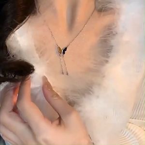 【Pharaoh🎀COD】Super Fairy Black Tassel Butterfly Liontlace Kalung Light Luxury Collarbone Chain Rantai Wanita