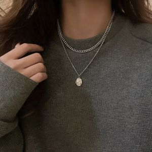 Elegant Titanium Steel Double Layer Necklace for Women Luxury Minimalist Personality Box Chain Fashion Jewelry Accessory