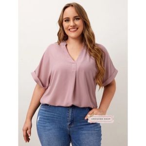 Awesome PLUS SIZE Challis Basic Notch Neck Blouse 31101#