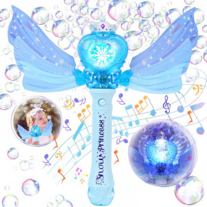 Automatic Princess Bubble Wand with LED Lights & Music，360° Leak-Proof Bubble Toy for Kids Perfect for Parties & Outdoor Fun