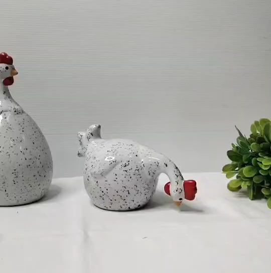 ตุ๊กตาเซรามิคแต่งสวน ไก่เซรามิค เซ็ท 3 ตัว ขนาด 5-7 นิ้ว สไตล์มินิมอล