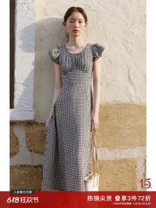 Slimming Waist-accentuating Mini-figure Black-and-white Gingham Summer Dress
