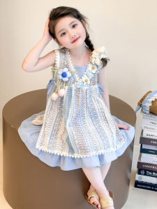 Sweet Princess Dress Set for Girls Summer Thin Strap Vest Two-Piece Suite Childrens Clothing Soft Material Country Style