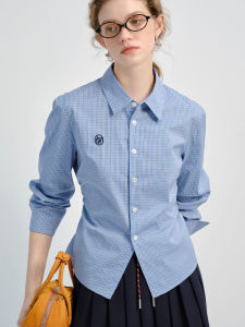 YAOMUHUA | French Style Plaid Shirt Design Sense Waist-cinching Slim Fit Long-sleeved Top