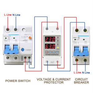 63A 230V 3IN1 Display Din rail adjustable over under voltage surge protector relay over current protect Kwh Power watt Meter