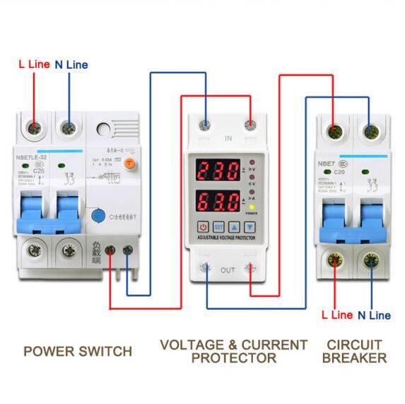 63A 230V 3IN1 Display Din rail adjustable over under voltage surge ...