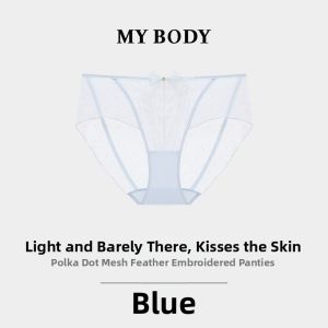 Mybody | Translucent Dotted Mesh Feather Embroidery Womens Panties