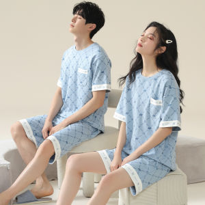 Bộ đồ ngủ đôi MiiOW Cat Person vải cotton mỏng tay ngắn.