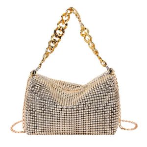 2024 Shiny Full Diamond Evening Bag Women Luxury Rhinestone Decor Banquet Bags Fashion Metal Chain Underarm Bags For Female XA541H