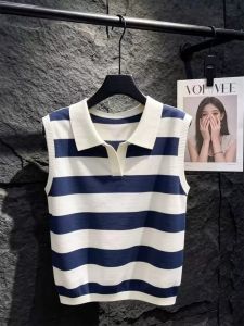 YNY | Summer Striped Polo Collar Sleeveless Knit Vest Womens