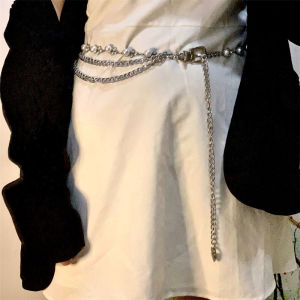 Ladies Fashion Pearl Design Belt Decorative Chain Waist Chain Double Layer Versatile Metal Material Sweet Style Alloy Buckle