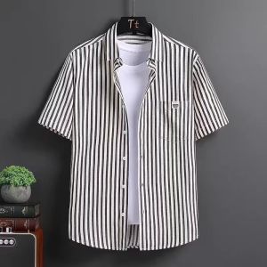 Ice Silk Thin Bubble Cloth Workwear Shirt Mens American Casual Cool Quick Dry Short Sleeve Shirt Loose Fit Summer Youth Trend