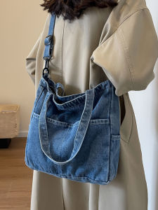 Artistic Denim Canvas Bag for Women Versatile Large Capacity Crossbody Bag Simple Korean Style Shoulder Bag for Students