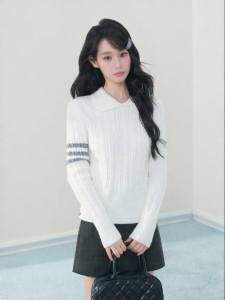 ARCG | Elegant Slim Fit White Cable Knit Mock Neck Long Sleeve Short Top
