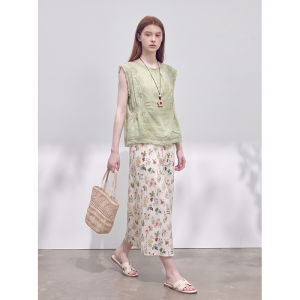GULILI | Light Green Lace Ruffles Floral Sleeveless Top And Skirt Summer Set