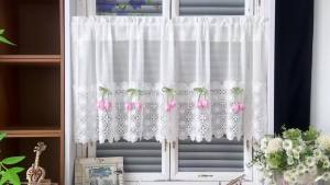 Elegant White Sheer Curtain Patchwork Lace Tulip Flower Decor Short Tulle Curtain for Kitchen Living Room Window Decor