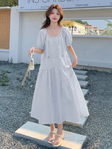 YINLUOYA | ชุดเดรสยาวแขนกุดเอวสูงสไตล์ฝรั่งเศส กระโปรงทรงเอ คอเหลี่ยม แขนสั้น ผ้าฝ้ายผสมโพลีเอสเตอร์ ฤดูร้อน 2025