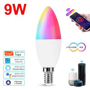 Tuya Smart WiFi LED Bulb E14 Candel Light 5W 7W 9W 220V Dimmable RGB Lamp Smart APP Voice Control Alexa Google Assistant Home
