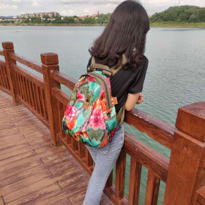Large Capacity Floral Print Oxford Cloth Backpack Womens Fashionable Travel Bag Versatile Mommy Bag Soft Foldable Water-Resistant