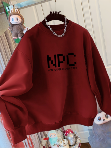 Creative Fun Text Pure Cotton round Neck Sweatshirt Jacket Mens Autumn Winter Couples Casual Wear Comfortable Loose Fit