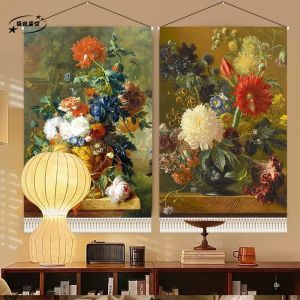 Elegant Vintage Floral Tapestry European Style Fabric Art Decorative Hanging Painting for Living Room Bedroom Background Wall
