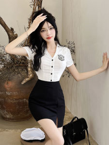 Váy Ngắn Công Sở Phong Cách Hàn Quốc Cho Nữ Mùa Hè 2024 Váy Ngắn Xếp Ly Cổ Polo Tay Ngắn Quần Áo Làm Việc Váy Massage