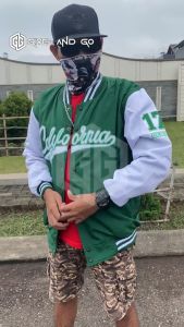 Varsity Jacket Basebal Calipornia Hijau Putih Taslan Bordir Jaket Vintage Junas Cloth