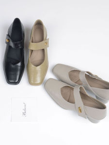 Mary Jane Square Toe Mid-High Heels Genuine Leather 40