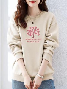 เสื้อสเวตเตอร์คอวีแขนยาวผู้หญิง 100% ผ้าฝ้ายแท้ อบอุ่น หนา เสื้อชั้นในฤดูใบไม้ร่วงและฤดูหนาว เสื้อผ้าทำงานสไตล์หวาน