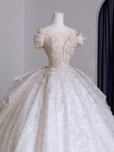 ชุดแต่งงานไหล่เดียว ชุดเจ้าสาว ชุดราตรี กระโปรงยาวคลุมเข่า แขนยาว ผ้าลูกไม้ ทรงเอวกลาง ทรงหลวม ชุดเจ้าสาวสไตล์เจ้าหญิง