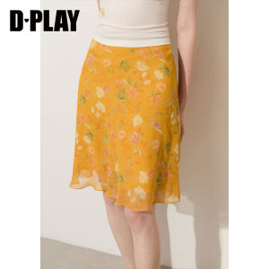 D-PLAY | Chân Váy Dạng Đuôi Cá Voan Xếp Ly Có Chấm Bi Vàng Phong Cách Resort