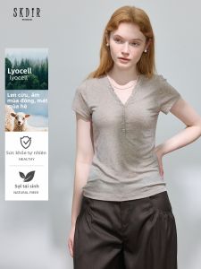 Áo Thun Tay Ngắn Lyocell Làm Mát Giảm Cân Phong Cách Casual