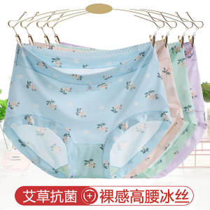 High-Waist Ice Silk Underwear for Women Sweet Style Cartoon Animation Pattern Antibacterial Briefs Plus Size Available