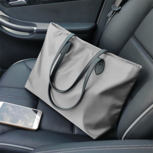 Large Capacity Canvas Tote Bag Womens Single Shoulder Bag Commuter Nylon Handbag Handheld Oxford Cloth Zipper Closure Casual